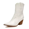 Chunky Mid Heel Zip Up Comfort Booties White Women Ladies Western Cowboy Ankle Boots