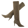 Green Suede Leather Pointed Toe Wide Calf Slouch Kitten Mid Heel Knee High Boot Women