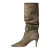 Green Suede Leather Pointed Toe Wide Calf Slouch Kitten Mid Heel Knee High Boot Women