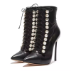 Winter Pointy Toe With Pearl Decoration Lace Up Sexy Super High Heel Women Ankle Booties