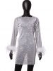Party See-Through Pullover Loose Rhinestone Mesh Women's Dress with Feather