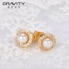 2017 Round Shape Dubai Pearl Earrings tops design  With Gold Plated