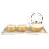 Bamboo woven porcelain tea set