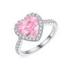 Factory Supply Custom Jewelry Pink Color 5a Cubic Zirconia High Carbon Diamond Sterling Silver Heart Ring