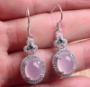 925 sterling silver ear hook Yang green drop jade earrings Natural pink agate earrings sapphire ear clip Korean temperament