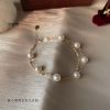 18k gold fresh water white pervious Pearl bracelet Natural Pearl Full Star double layer winding female au750