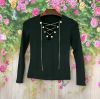 2024 Cross-border Foreign Trade Women's Top Spring New Chain Strap Solid Color V-Neck Slim Long Sleeve T-Shirt Women