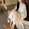The cold moon is the new Chinese style dress with a super good design sense and a full-width Tencel embroidered long skirt 2024 spring and summer
