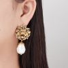 LEWIS SEGAL VINTAGE LION HEAD EARRINGS WITH PEARL DROP