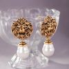 LEWIS SEGAL VINTAGE LION HEAD EARRINGS WITH PEARL DROP