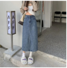 Spring/summer 2022 new denim skirt women's mid-length small fresh high-waisted slim small split skirt