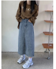 Spring/summer 2022 new denim skirt women's mid-length small fresh high-waisted slim small split skirt