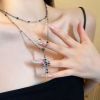 Sweet and Cool Dark Double Layer Black Diamond Cross Necklace with Small and High end Design Sense Collar Chain Accessories