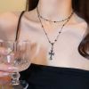 Sweet and Cool Dark Double Layer Black Diamond Cross Necklace with Small and High end Design Sense Collar Chain Accessories