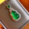 Jewelry pendant inlaid with green chalcedony gourd necklace, elegant jade pendant