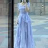 Light luxury tea rest in escape princess dress niche design sense square collar waist bubble sleeve French first love gentle long dress female