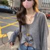 Wool sunscreen long sleeve knitted top vest two-piece women 2024 spring/summer thin loose casual smock T-shirt