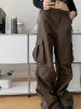 Autumn New Korean Casual Fashion Multi Pocket Slim Fit Casual Long Pants Wide Legs High Waist Workwear Pants