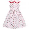 Girls Dress Vintage Velvet Bow Tie Round Collar Cherry Cotton Sleeveless Size 5-10 Years