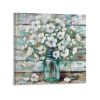 Rustic Style Canvas Wall Art Teal Blue Mason Jar White Flower Country Canvas Painting Home Decor Bathroom Living Room Dining Room Office Kitchen Ready to Hang 