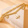 DaDa Stylish Personality Double stacked stainless steel gold-plated diamond cube shell butterfly pendant chain bracelet