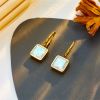 DaDa Popular niche ultra-flash titanium steel faceted pear-shaped square colored zircon pendant gold earring earrings