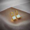 DaDa Popular niche ultra-flash titanium steel faceted pear-shaped square colored zircon pendant gold earring earrings