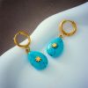 DaDa Fashionable retro minimalist classical pear-shaped turquoise drop earrings round titanium metal pendant earrings