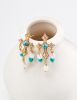 925 silver natural pearl Turquoise chalcedony Green agate Zircon earrings