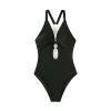 solid swimwear beachwear sexy custom Fashion jewelry trims women's swimsuit for swimming deep V neck 1 piece swimsuit