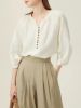 Women's French Linen Shirt Ã¢ï¿½ï¿½ Summer Short Sleeve Relaxed Blouse, Boho Office Wear Loose Fit Top