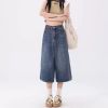 American Retro Capri Jeans for Women Summer New Arrival Distressed Washed High-Waisted Relaxed Straight-Leg Wide-Crop Pants