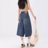 American Retro Capri Jeans for Women Summer New Arrival Distressed Washed High-Waisted Relaxed Straight-Leg Wide-Crop Pants