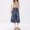 American Retro Capri Jeans for Women Summer New Arrival Distressed Washed High-Waisted Relaxed Straight-Leg Wide-Crop Pants
