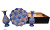 Gift Box Set of a Pair of Copper Enamel Vases and Plate in a Velvet Box