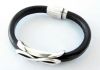 INFINITY Black Leather Bracelet with Magnetic Clasp - Chrome