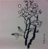 Famous artists Qi Fu, Original Oriental Chinese Painting, theme cat, gongbi painting