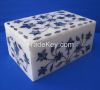 Marble Jewelry Box Lapis Lazuli Luxury Handmade Mosaic Inlay Floral Indian Gift Box