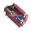 D-sub Stack Triple Port 25P Female to 9P Male + 9P Female Connector, Right Angle PCB Mounting