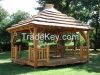 Pavilion. Gazebo with reed roof. Thatched gazebo.