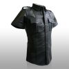 REAL LEATHER Men Black Police Military Style Shirt BLUF GAY All Sizes Available