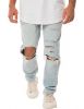 custom men Stretchy Ripped Skinny Jeans Destroyed Taped Slim Fit embroidery patches Denim Pants washed zipper button fly