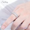 Sobling rectangle 1.5x3mm Clear AAA Cubic Zirconia eternity Ring band by 925 sterling silver yellow Gold Color Women wedding Jewelry