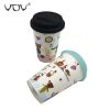  Gift Box Packing Ceramic Double Wall Coffee Travel Mug Cup With Silicone Lid 