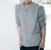 2011 man's latest V-neck linen army green casual shirt