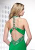 Green Beaded Halter V Neckline Empire Waist Prom Dresses