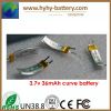 Curved battery, curved lithium battery 3.7v 36mah rechargeable for iwatch, bracelet watch