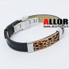 Leather wristband with hollow out stainless steel decor