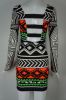 Bodycon Dress (Long Sleeve | Aztec Print | Back Strips)