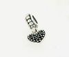 Genuine 925 Sterling Silver &quot;Black Pave Heart&quot; Charm Bead with Thread Core fitting for European bracelets